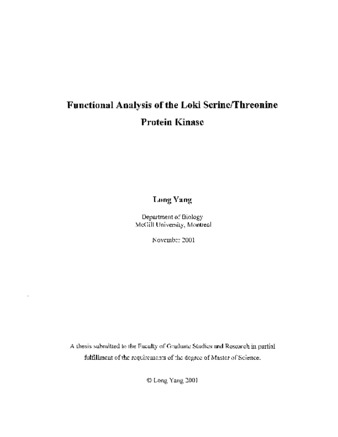 Functional analysis of the loki serinethreonine protein kinase thumbnail