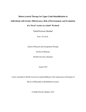 Robot-assisted therapy for upper limb rehabilitation in individuals with stroke: effectiveness, role of environment, and evaluation of a novel "Assist-As-Asked" protocol thumbnail