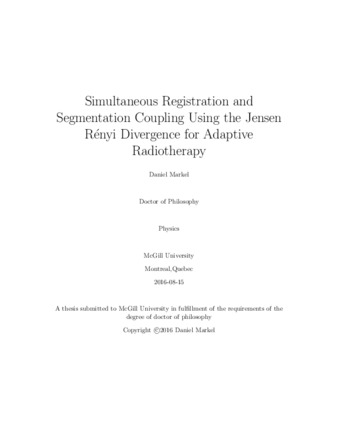 Simultaneous registration and segmentation coupling using the Jensen Rényi divergence for adaptive radiotherapy thumbnail