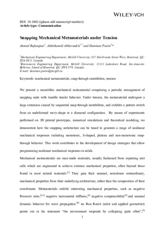 Snapping Mechanical Metamaterials under Tension thumbnail