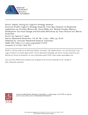 Reality testing for cognitive strategy research thumbnail