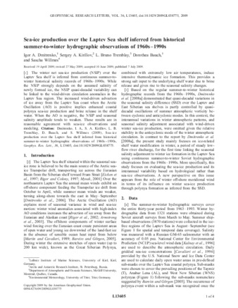 Sea-ice production over the Laptev Sea shelf inferred from historical summer-to-winter hydrographic observations of 1960s–1990s thumbnail