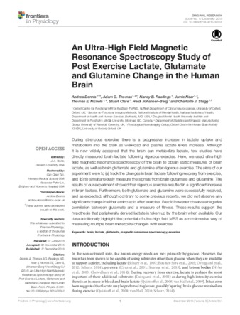 An Ultra-High Field Magnetic Resonance Spectroscopy Study of Post Exercise Lactate, Glutamate and Glutamine Change in the Human Brain thumbnail