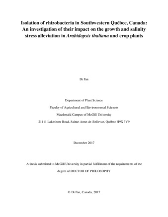 Isolation of rhizobacteria in Southwestern Québec, Canada: An investigation of their impact on the growth and salinity stress alleviation in Arabidopsis thaliana and crop plants thumbnail