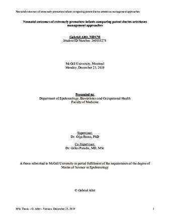 Neonatal outcomes of extremely premature infants comparing patent ductus arteriosus management approaches thumbnail