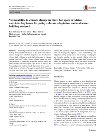 Vulnerability to climate change in three hot spots in Africa and Asia: key issues for policy-relevant adaptation and resilience-building research thumbnail