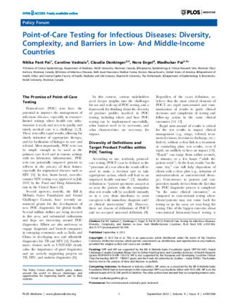 Point-of-Care Testing for Infectious Diseases: Diversity, Complexity, and Barriers in Low- And Middle-Income Countries thumbnail