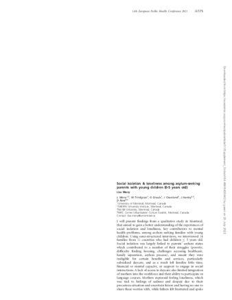 Social isolation & loneliness among asylum-seeking parents with young children (0-5 years old) thumbnail