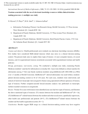 Tensions associated with the use of electronic knowledge resources within clinical decision-making processes: a multiple case study thumbnail