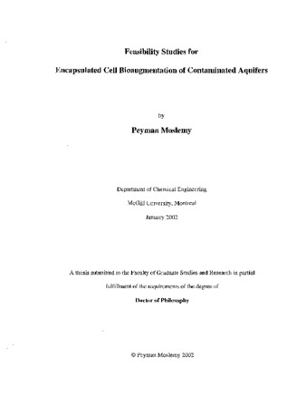 Feasibility studies for encapsulated cell bioaugmentation of contaminated aquifers thumbnail