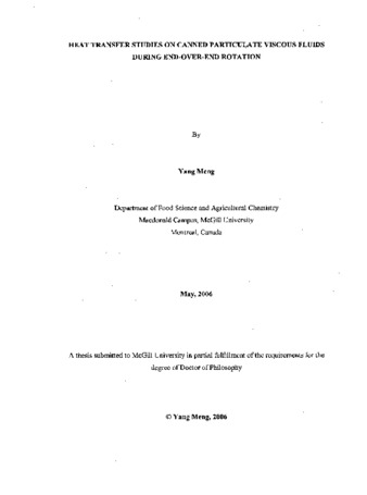 Heat transfer studies on canned particulate viscous fluids during end-over-end rotation : by Yang Meng. thumbnail