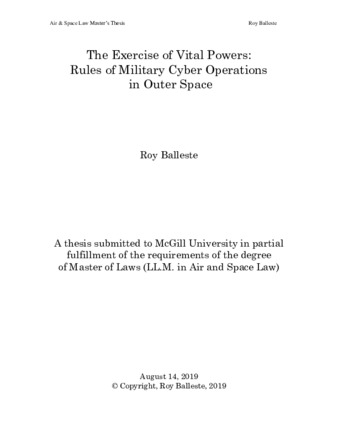 The exercise of vital powers: rules of military cyber operations in outer space thumbnail