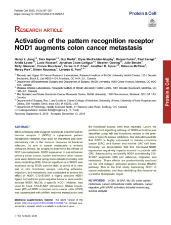 Activation of the pattern recognition receptor NOD1 augments colon cancer metastasis thumbnail