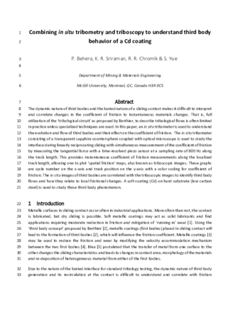 Combining in situ tribometry and triboscopy to understand third body behavior of a Cd coating thumbnail