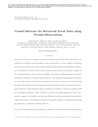 Causal inference for recurrent event data using pseudo-observations thumbnail