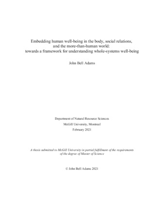 Embedding human well-being in the body, social relations, and the more-than-human world: towards a framework for understanding whole-systems well-being thumbnail