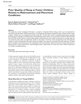 Poor Quality of Sleep in Foster Children Relates to Maltreatment and Placement Conditions thumbnail