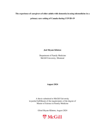 The experience of caregivers of older adults with dementia in using telemedicine in a primary care setting of Canada during COVID-19 thumbnail