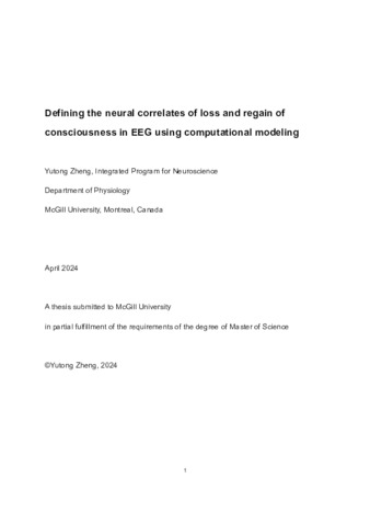 Defining the neural correlates of loss and regain of consciousness in EEG using computational modeling thumbnail