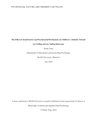 The effect of social factors and psychosocial mechanisms on children’s attitudes toward lie-telling and lie-telling behaviour thumbnail