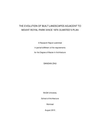 The Evolution of Built Landscapes Adjacent to Mont-Royal Park Since 1876 Olmsted's Plan thumbnail