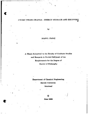 Cyclic phase change : energy storage and recovery thumbnail