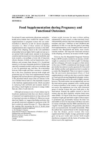 Food supplementation during pregnancy and functional outcomes thumbnail