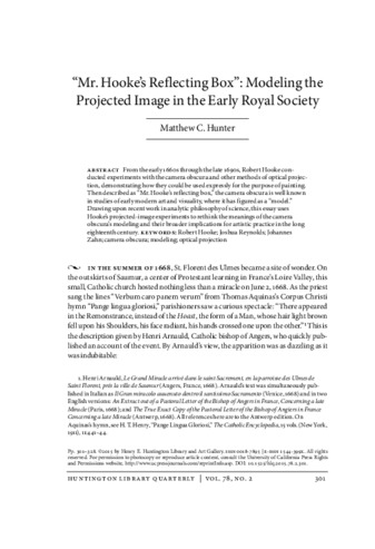 Mr. Hooke’s Reflecting Box: Modeling the Camera Obscura in the Early Royal Society of London thumbnail