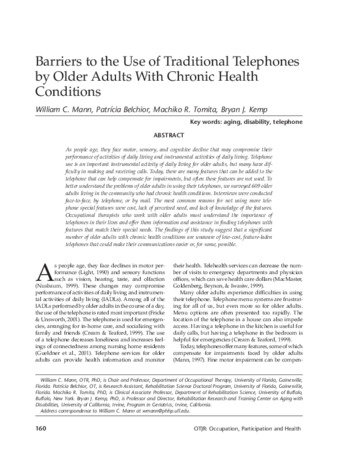 Barriers to the Use of Traditional Telephones by Older Adults with Chronic Health Conditions thumbnail