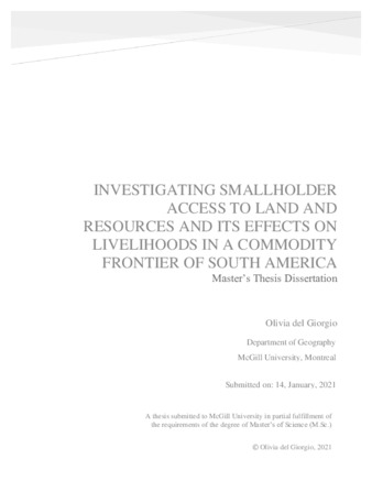 Investigating smallholder access to land and resources and its effects on livelihoods in a commodity frontier of South America thumbnail