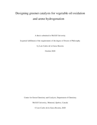 Designing greener catalysts for vegetable oil oxidation and arene hydrogenation thumbnail