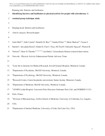 Identifying barriers and facilitators to physical activity for people with scleroderma: a nominal group technique study thumbnail