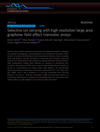 Selective ion sensing with high resolution large area graphene field effect transistor arrays thumbnail