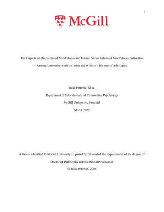 The impacts of dispositional mindfulness and formal versus informal mindfulness instruction among university students with and without a history of self-injury thumbnail