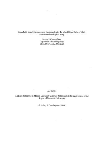 Household vessel exchange and consumption in the Inland Niger Delta of Mali : an ethnoarchaeological study thumbnail