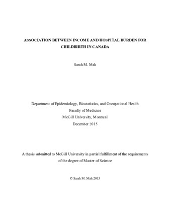 Association between income and hospital burden for childbirth in Canada thumbnail