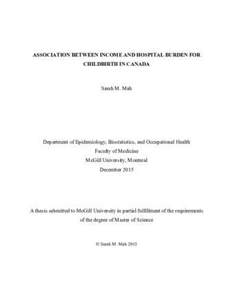 Association between income and hospital burden for childbirth in Canada thumbnail