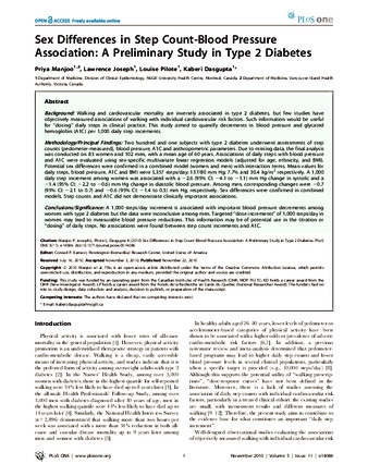 Sex Differences in Step Count-Blood Pressure Association: A Preliminary Study in Type 2 Diabetes thumbnail