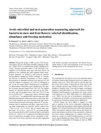 Arctic microbial and next-generation sequencing approach for bacteria in snow and frost flowers: selected identification, abundance and freezing nucleation thumbnail