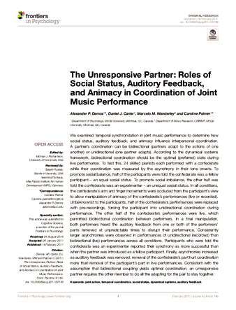 The Unresponsive Partner: Roles of Social Status, Auditory Feedback, and Animacy in Coordination of Joint Music Performance thumbnail