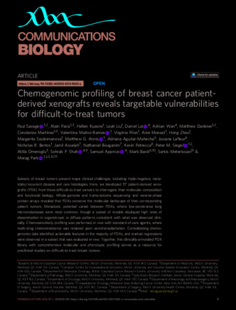 Chemogenomic profiling of breast cancer patient-derived xenografts reveals targetable vulnerabilities for difficult-to-treat tumors thumbnail