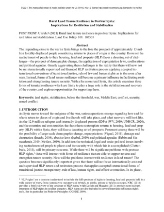 Rural land tenure resilience in postwar Syria: implications for restitution and stabilization thumbnail