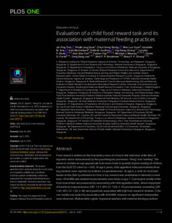 Evaluation of a child food reward task and its association with maternal feeding practices thumbnail