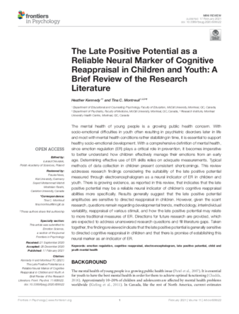 The Late Positive Potential as a Reliable Neural Marker of Cognitive Reappraisal in Children and Youth: A Brief Review of the Research Literature thumbnail