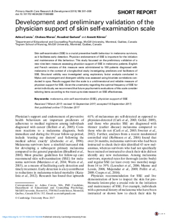 Development and preliminary validation of the physician support of skin self-examination scale thumbnail