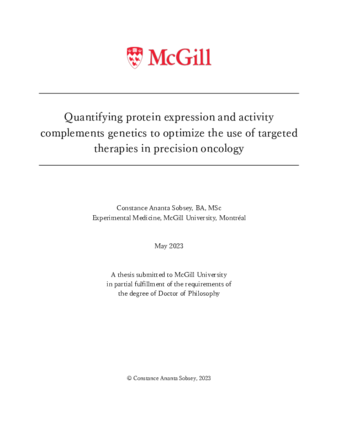 Quantifying protein expression and activity complements genetics to optimize the use of targeted therapies in precision oncology thumbnail