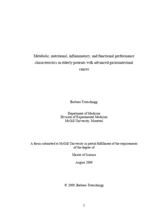 Metabolic, nutritional, inflammatory, and functional performance characteristics in elderly patients with advanced gastrointestinal cancer thumbnail