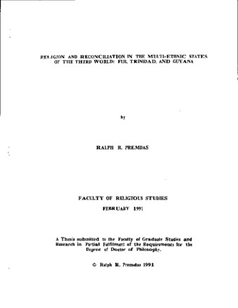 Religion and reconciliation in the multi-ethnic states of the third world : Fiji, Trinidad, and Guyana thumbnail