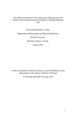 The effects of expertise on the relationship between perceived exertion and outcome measures throughout a shoulder-fatiguing task thumbnail
