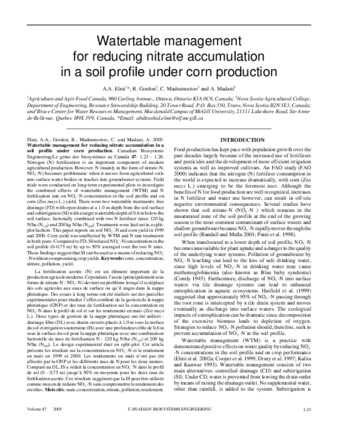 Water table management for reducing nitrate accumulation in a soil profile under corn production thumbnail